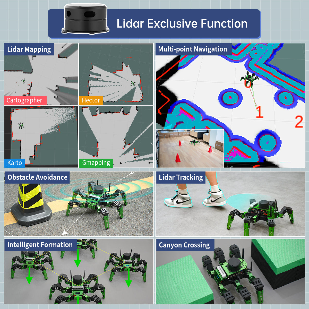 Hiwonder JetHexa ROS Hexapod Robot Kit Powered by Jetson Nano with Lidar Depth Camera Support SLAM Mapping and Navigation Hiwonder JetHexa ROS Hexapod Robot Kit Powered by Jetson Nano with Lidar Depth Camera Support SLAM Mapping and Navigation